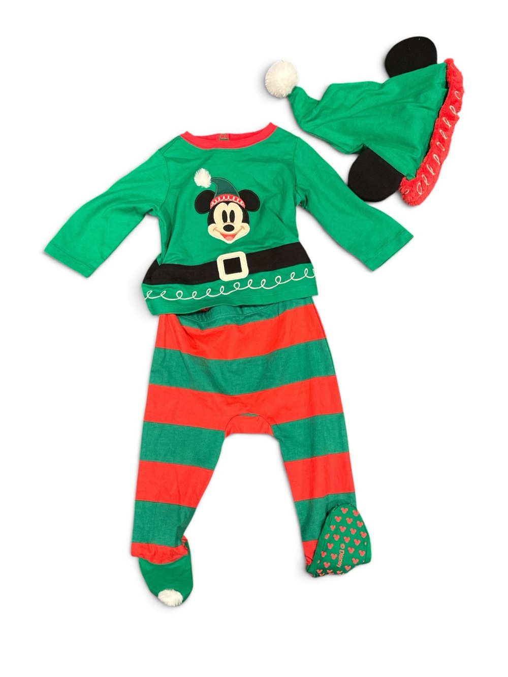 Disney Mickey Mouse Green & Red Elf Two-Piece with Hat NWT